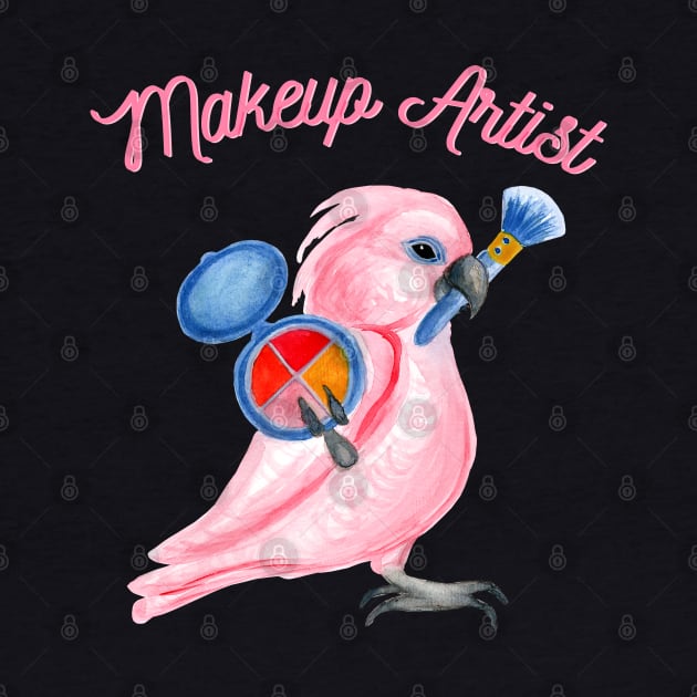 Pink Cockatoo Parrot Makeup Artist Watercolor by IvyLilyArt